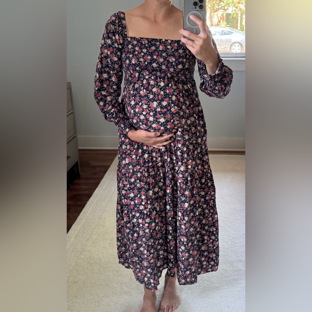 Floral Long Sleeve Maternity Dress